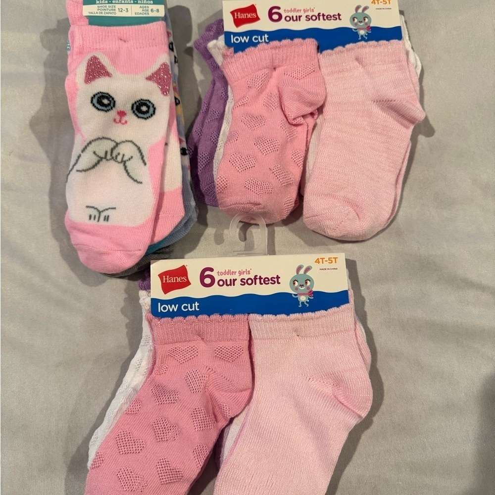 Girl Socks - 16 pair lot - various brands & styles including cats kittens